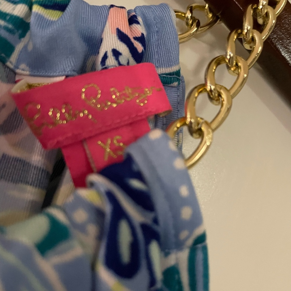 Lilly Pulitzer Blue and Green Patterned Halter Top with chain detail Sz XS - Picture 4 of 7